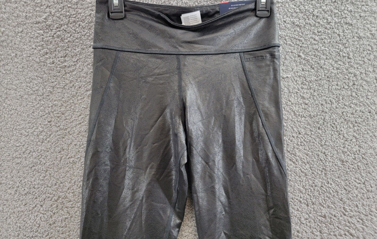 Reebok Lux Faux Leather High Rise Leggings Women's M Black Elastic Waist Pull On - Picture 3 of 19