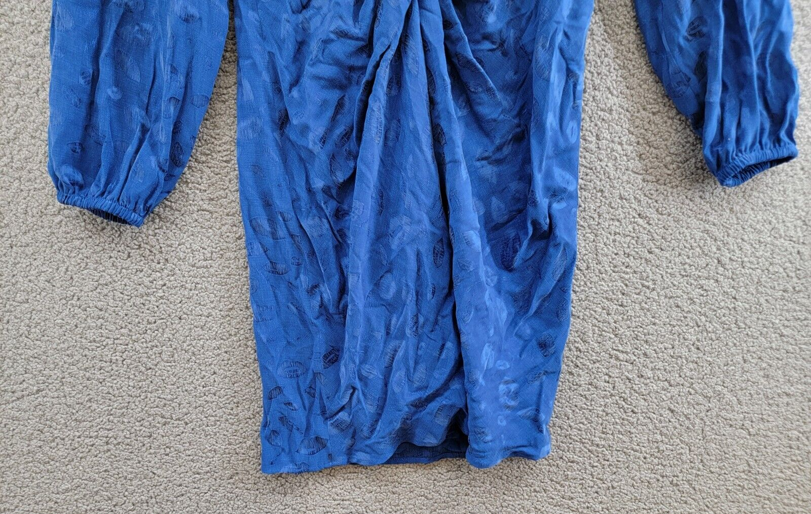 HUGO Twist-Front Textured Mini Dress Women's 8 Cobalt Lips Print Back Zip L/S - Picture 4 of 17