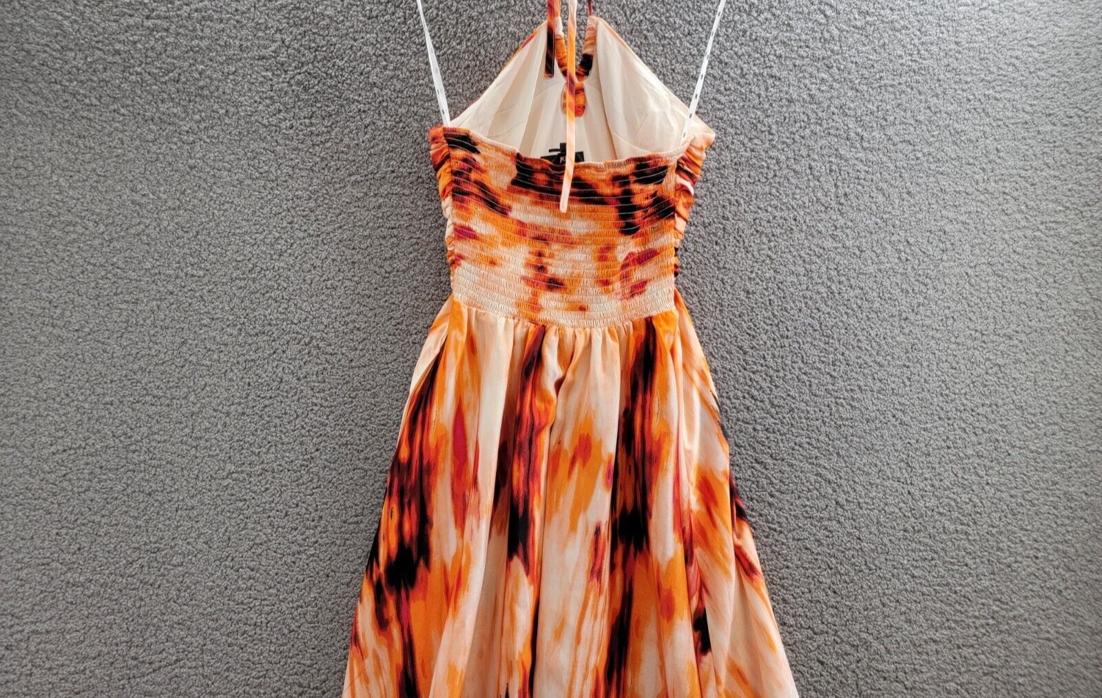 DKNY Printed Satin Strappy Halter Maxi Dress Women's S Orange Blossom Back Tie - Picture 10 of 16