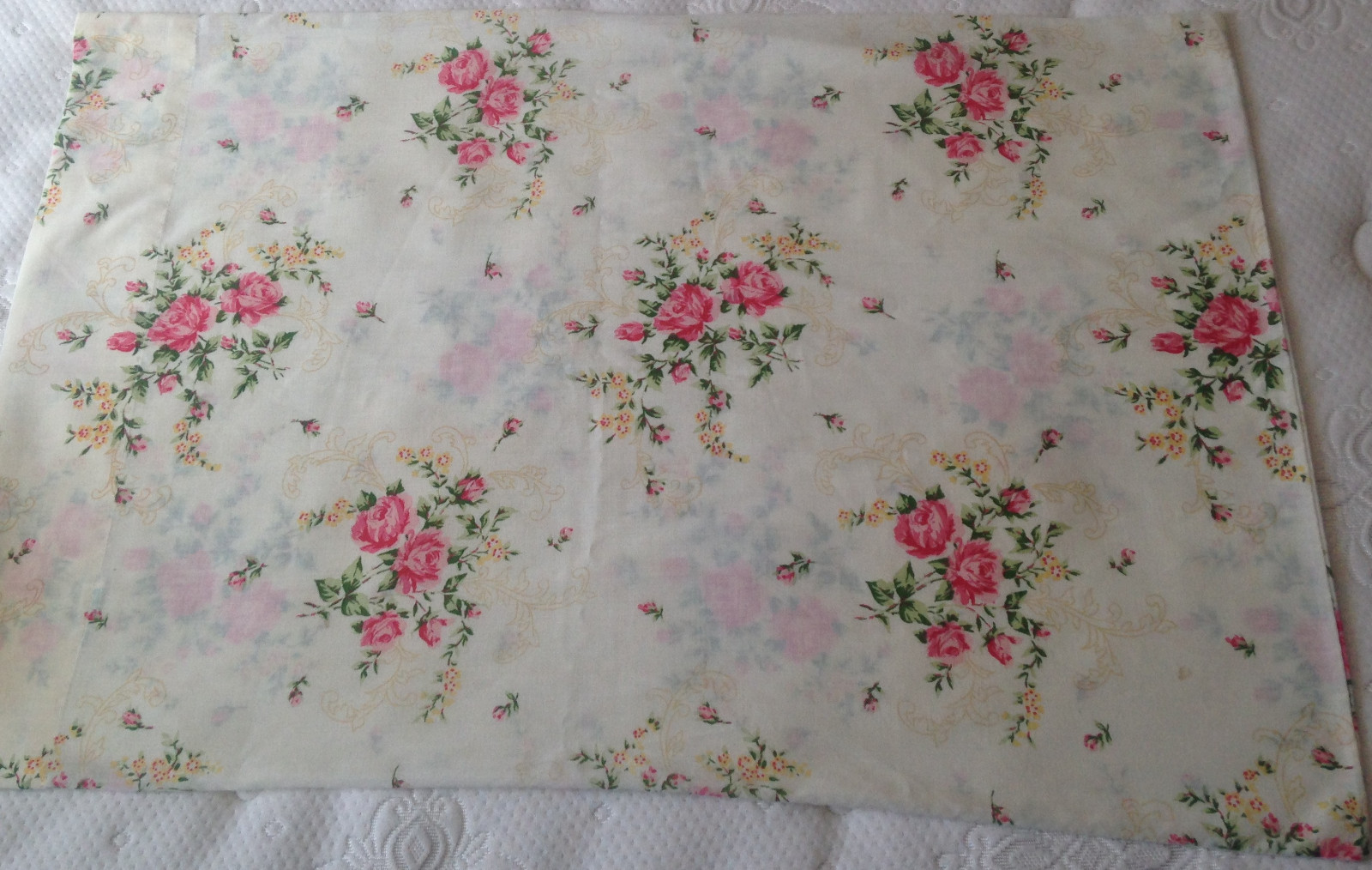 Vintage Statepride Muslin Pillowcase Pink Roses Flowers shabby chic Std Size
