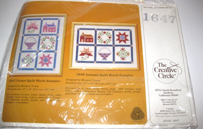 VTG CREATIVE CIRCLE Stitchery Kit PASTEL QUILT BLOCK SAMPLER 12''X16'' SEALED 1647