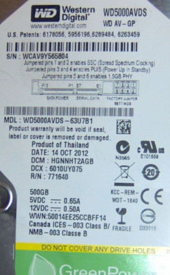WD Western Digital WD5000AVDS WD AV-GP Desktop Internal Hard Drive 500GB 3.5''