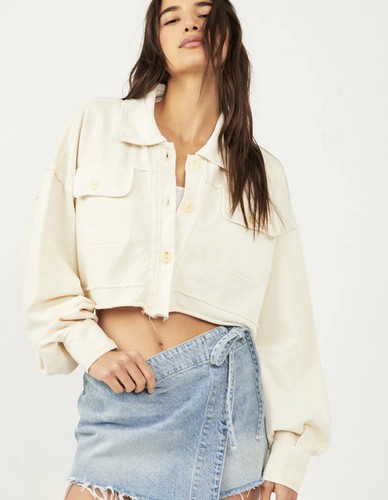 

Free People Saturday Рубашка Куртка Укороченная куртка на пуговицах передние карманы Цвет слоновой кости Белый  NWT, Ivory white, Free People Saturday Shirt Jacket