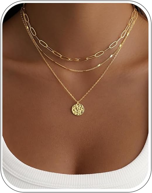Layered Gold Necklace Set for Women 3 Pcs Dainty Paperclip Pendant Stack Plated