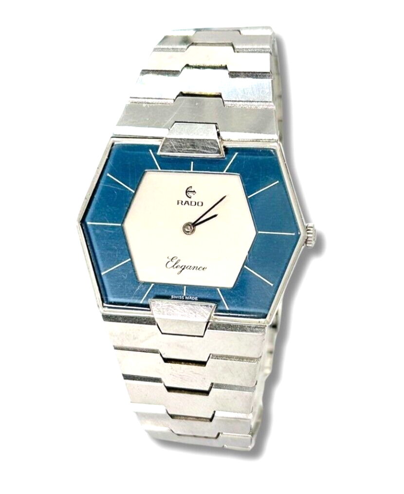 Rado Elegance Octagon Blue Silver Manual Watch 37mm 396.5008
