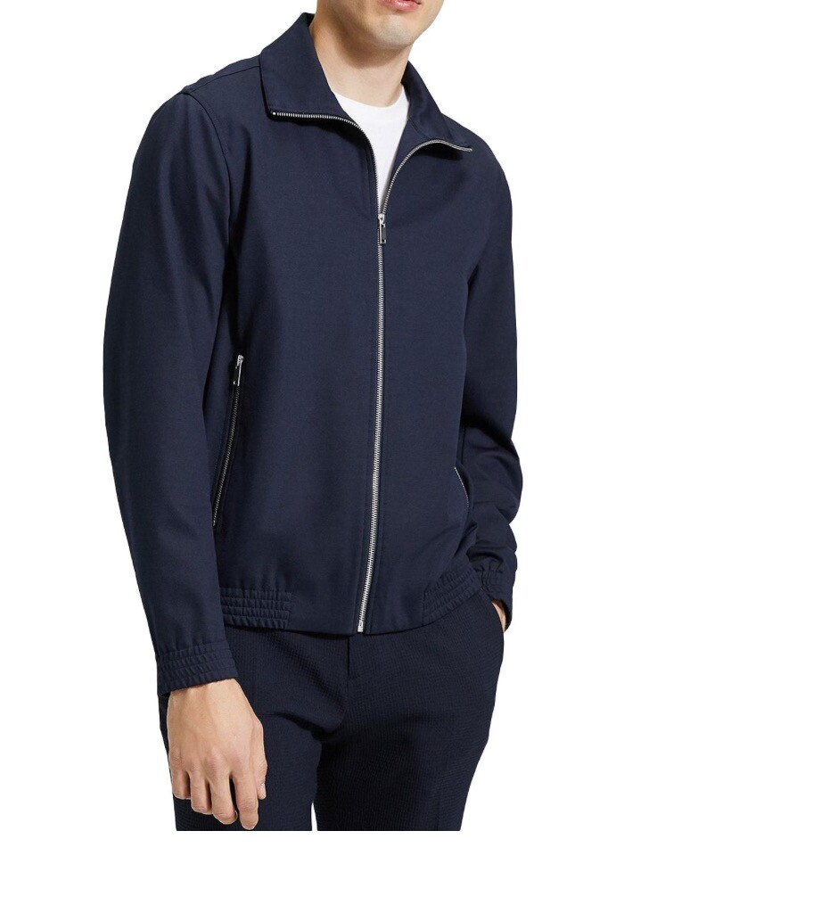 Pre-owned Theory Men's Eclipse Classon Compact Ponte Bomber Jacket Msrp $495 In Blue