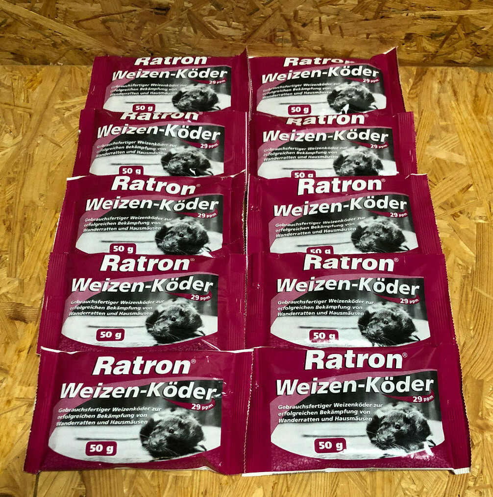 10 x Ratron Weizen-Köder 29ppm 50 g Rattengift Rattenköder Rodentizid Mäusegift