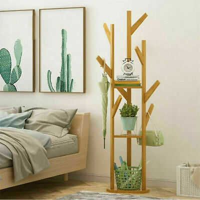 Entryway Coat Hanger Stand Free Standing Bamboo Coat Rack Tree with Solid Base