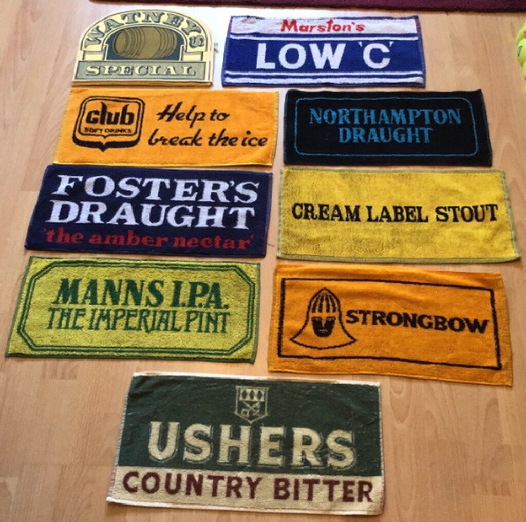 UNUSED. 1970’s breweriana, beer bar towels, some very rare in Penryn