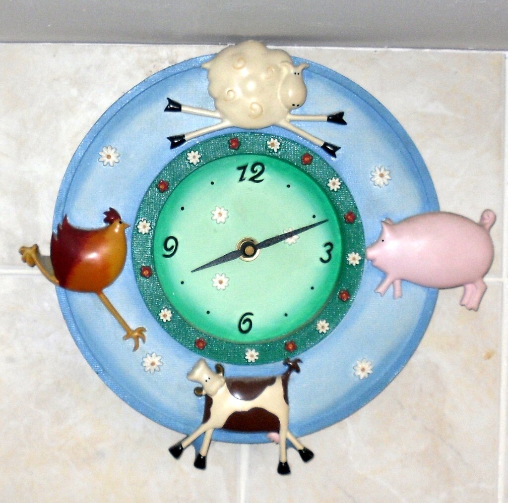 Novelty Animal Wall Clock with 4 Animals on it Sheep, Chicken, Cow and