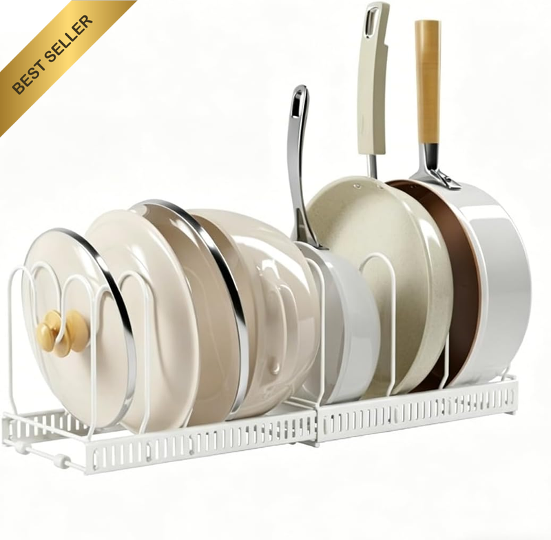 Pot Lid Organizer for Cabinet, Stainless Steel Pot Lid Rack with Anti-Slip Pad,