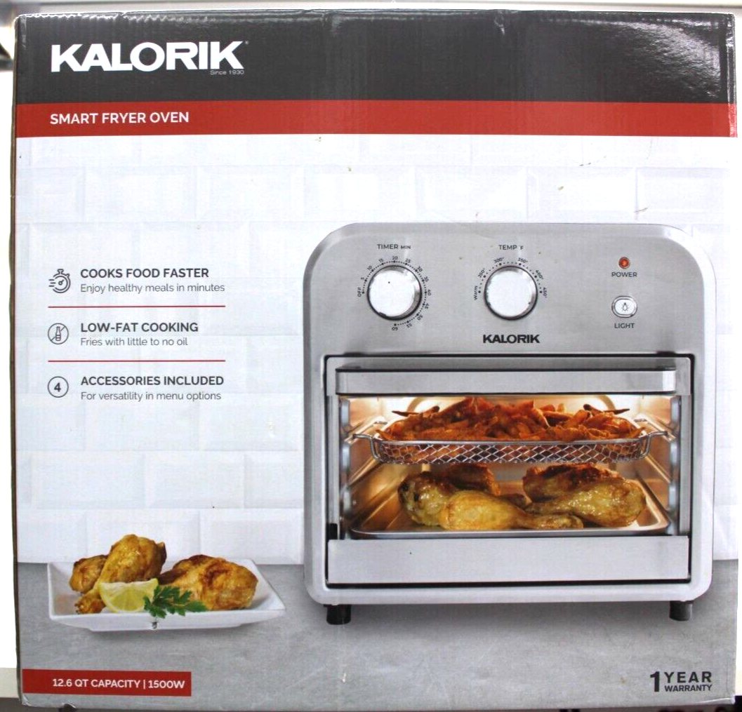 KALORIK Smart Air Fryer Oven 12 Quart Black & Stainless Steel w/Accessories  Used