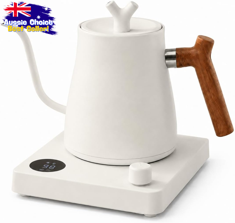 Gooseneck Kettle 1L Temperature Control 1000W Stainless Steel Fast Boil White