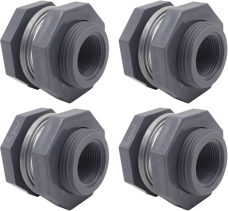 NPT3/4 PVC Bulkhead Fitting, Plastic Pipe Connector for Rain Barrel Garden Hose