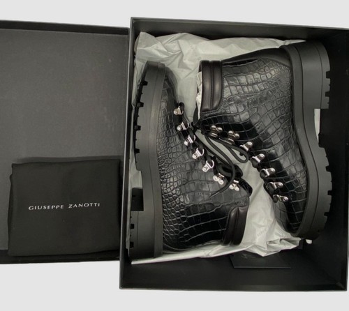 Pre-owned Giuseppe Zanotti $1151  Men's Black Croc Print Lace-up Boot Shoe Size Eu 42/us 9