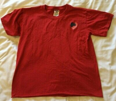 T Shirt Girls Size Large 14-16 Tshirt Red w Heart Applique 