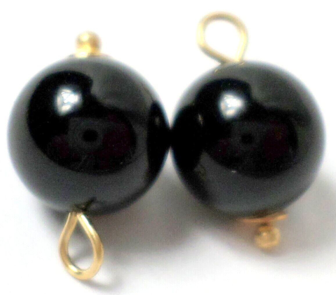 14K Yellow Gold Pair Round 8mm Onyx Interchangeable Dangling Earring Charms NEW