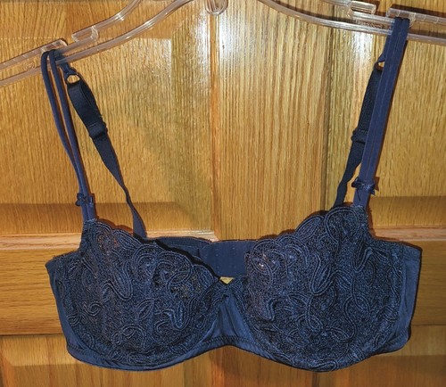 Victoria's Secret Blue Lace Underwire Bra Bows On Straps 36C