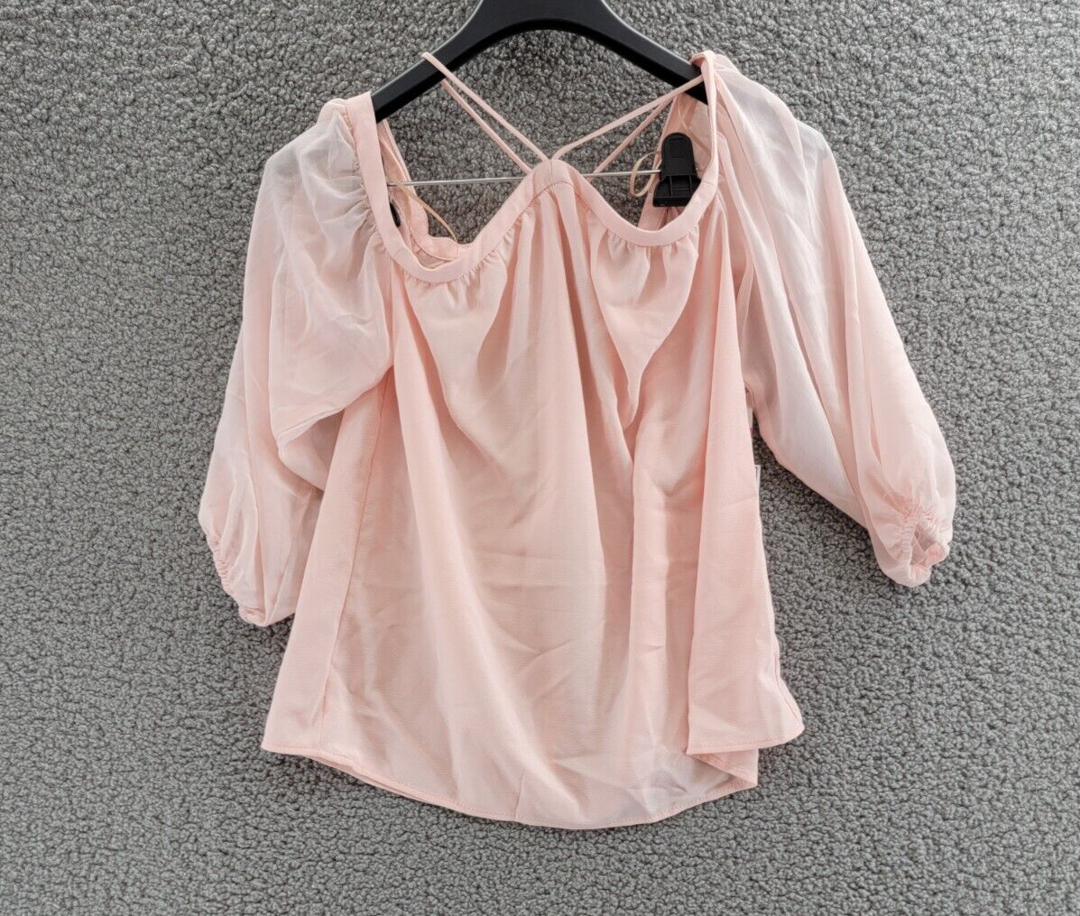 1.STATE Cold-Shoulder Top Women's XXS Pink Taffeta Back Button Long Sleeve - Picture 2 of 16