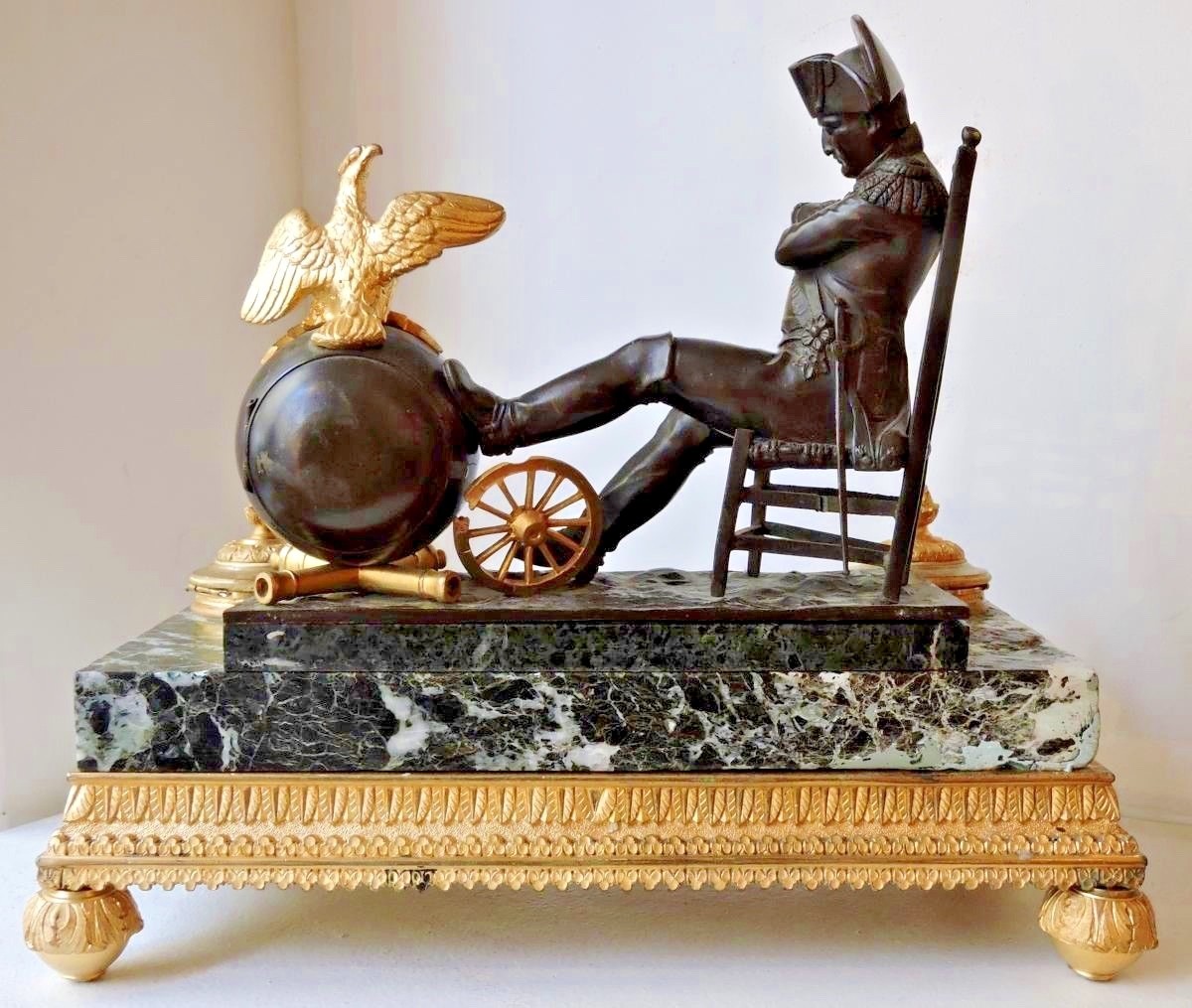 Napoleon At The Watch  Antique 19th Century Bronze Desk  Clock and Inkwell