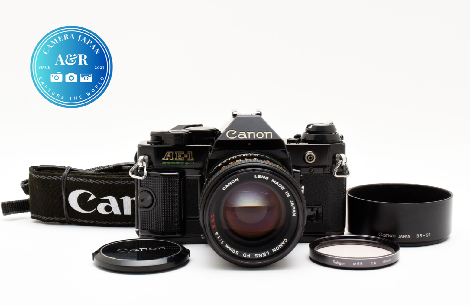 ❁完動品❁Canon AE-1 Program FD 50mm f1.4 ssc N MINT w/ Strap] Canon AE-1 Program Black FD 50mm F1.4