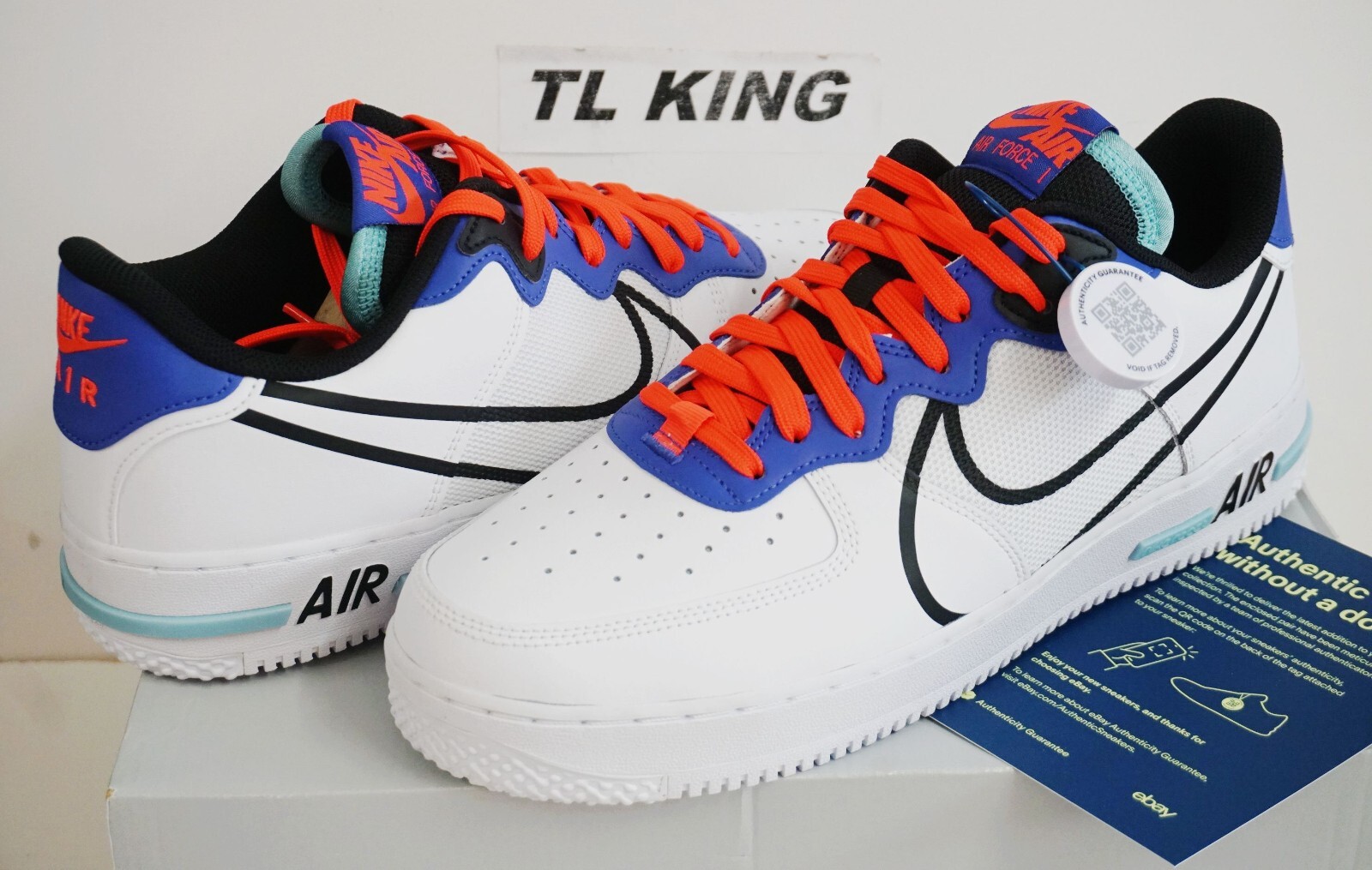 スニーカー Nike Air Force 1 Low React White Astronomy Blue LaserCrimson Nike Air Force 1 Low React AF1 White Astronomy Blue Laser