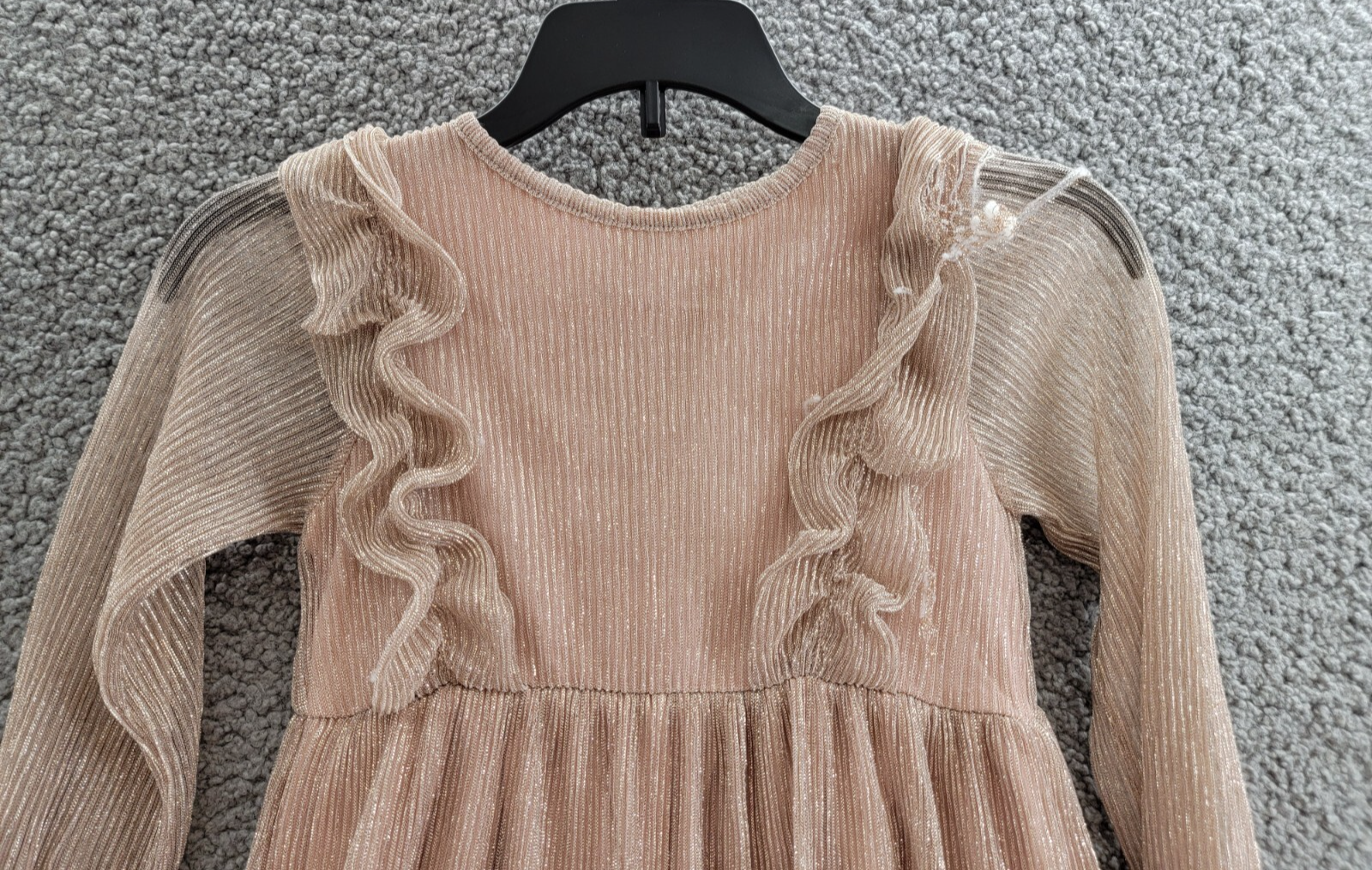 Splendid Glitzy Pleated Tulle Dress Little Girls 2T Champagne Snap Closure - Picture 3 of 17