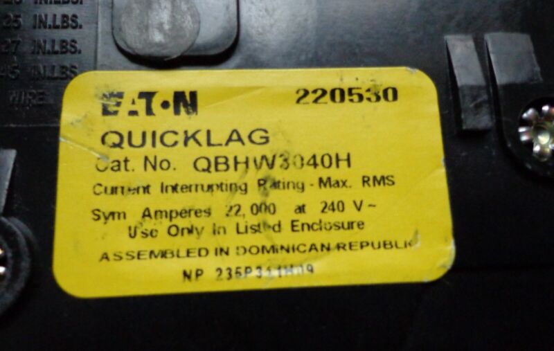 EATON QBHW3040H 3P 40A BOLT-ON CIRCUIT BREAKER , GREAT!!