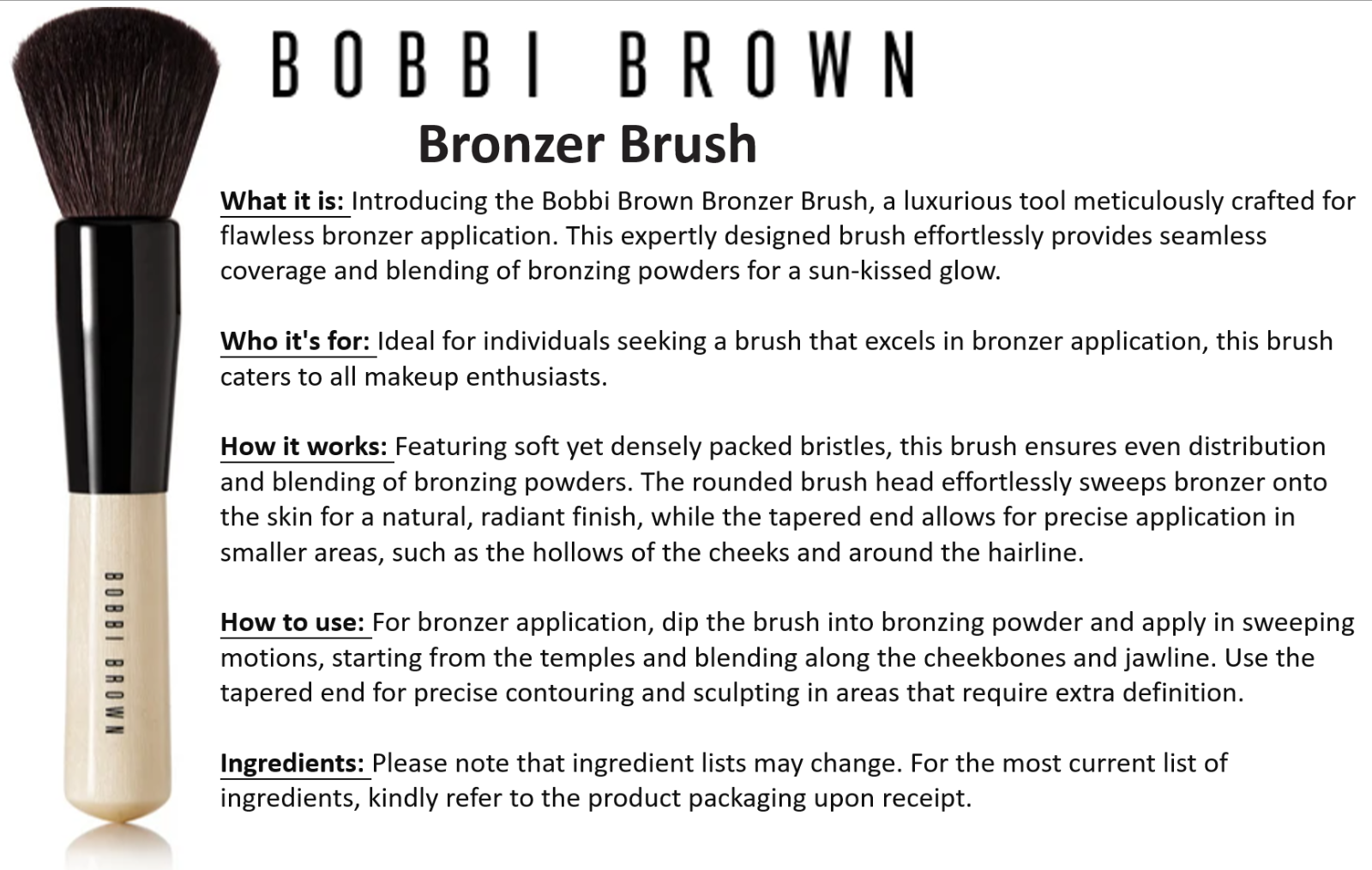 Bobbi Brown the BRONZER Brush BRAND NEW!