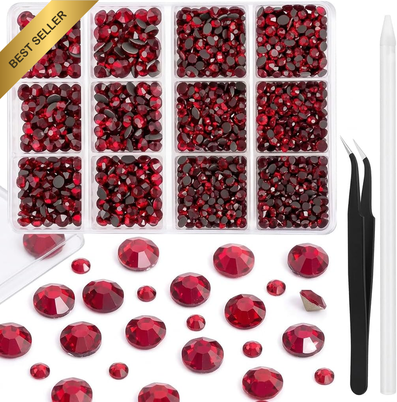 6600Pcs Red Hotfix Rhinestones Assorted Glass Flat Back Crystals