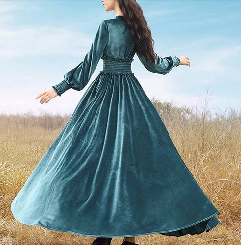 Pre-owned Handmade Custom Made To Order Smocked High Waist Vintage Velvet Maxi Dress Plus1x-10xy765 In Green