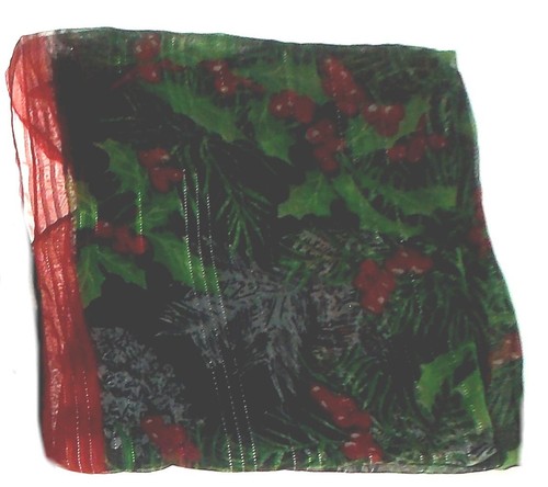 Christmas Holly Holiday Scarves Green Red Lot 2 Sheer Party Holiday Casual Gift