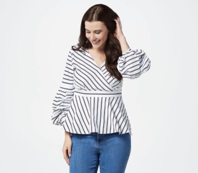 Du Jour Striped Woven Blouse Black Women s Size Reg 14 NWT