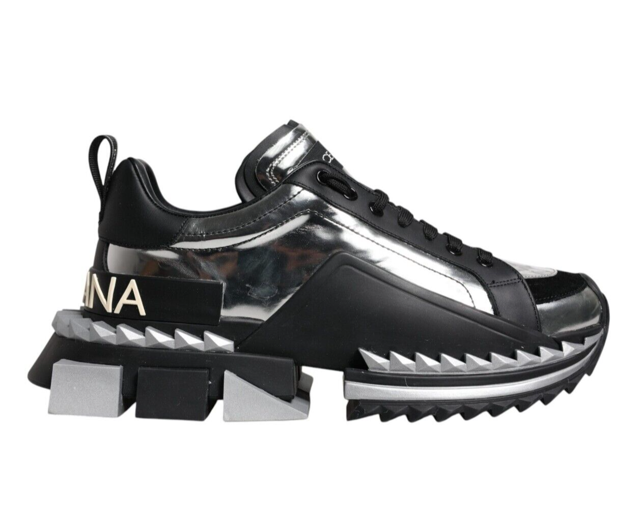 DOLCE & GABBANA Black Silver SUPER KING Leather Sneaker