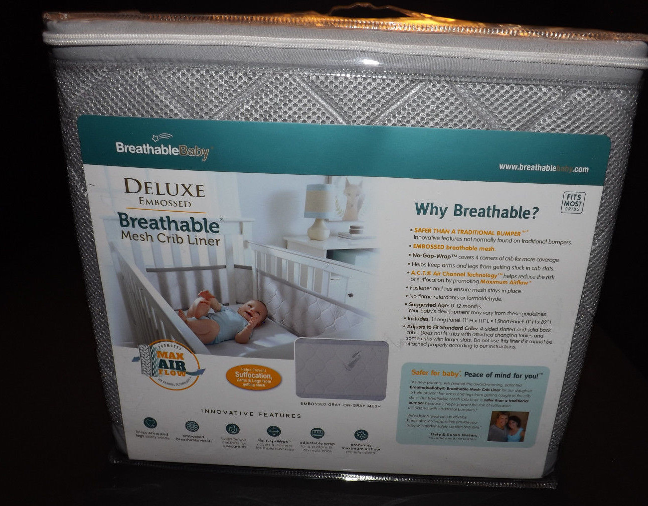 BreathableBaby Deluxe Embossed Mesh Crib Liner Embossed Liner Gray-On-Gray NIP