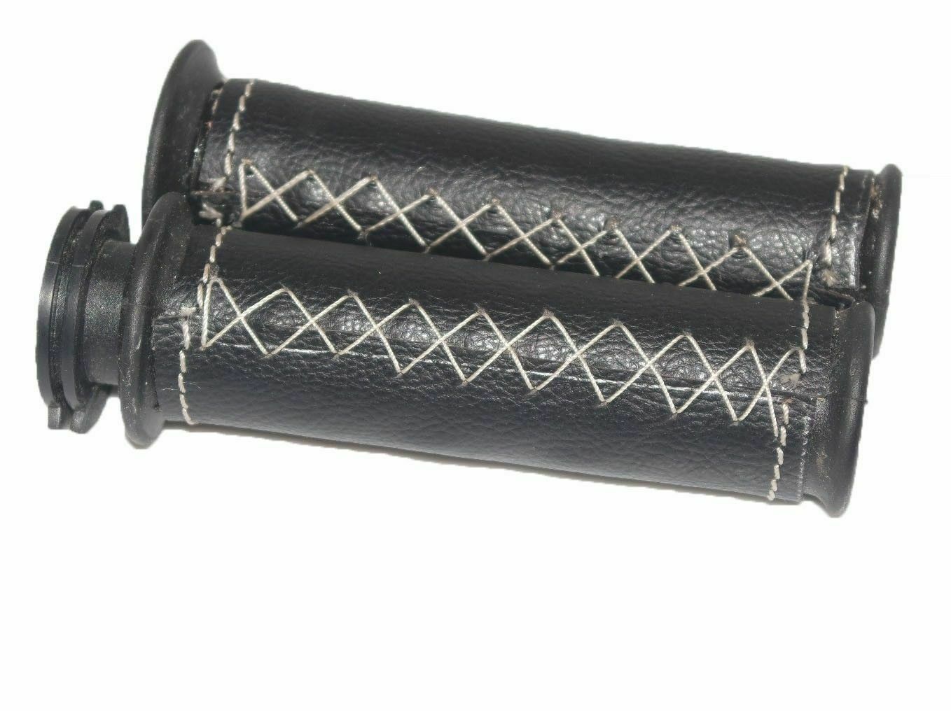 Fits Royal Enfield UCE Black Leather covered 7/8" Handlebar Grip & Lever Set 