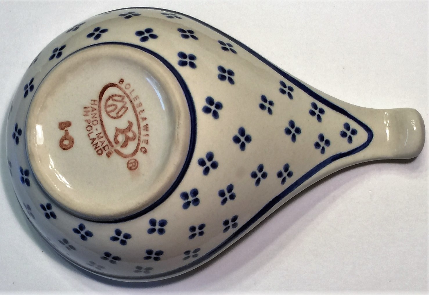 Boleslawiec Polish Pottery Spoon Rest Blue Dot Pattern Hand-Made In Poland