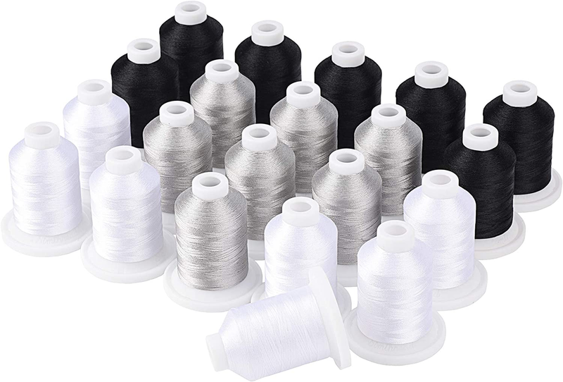 Machine Thread Kit 800y 21 Spools Black White And Silver Gr