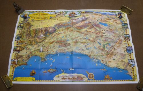 VINTAGE CALIFORNIA MAP PICTORIAL 1963 MALIBU CATALINA LA RIVERSIDE MINT COND D98