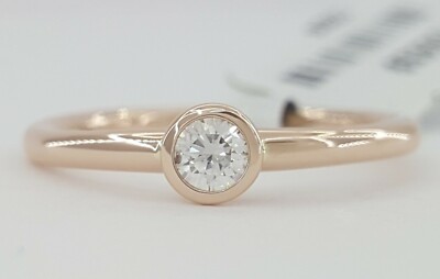 Pre-owned Llk 0.21 Ct 14k Rose Gold Bezel Set Round Cut Diamond Solitaire Engagement Ring In White