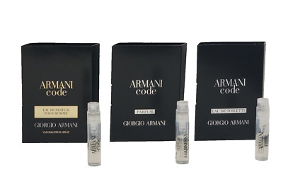 ARMANI CODE PARFUM, ARMANI CODE EDP, ARMANI CODE EDT (3 Carded Spray Vials MEN)