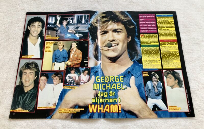 WHAM 1985 GEORGE MICHAEL Clipping Poster Swedish Music magazine Okej 1980s