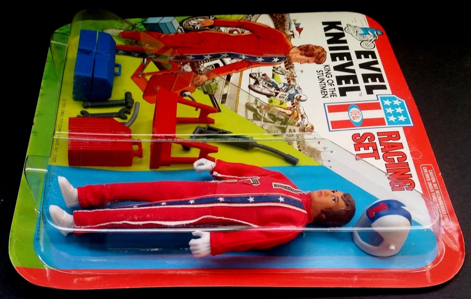 1975 EVEL KNIEVEL RACING SET Stuntmen Action Figure New Mint On Card MOC Ideal