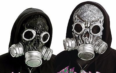 Gas Mask Silver/Black Costume Prop Zombie Reaper Fake Invisible Eyes Halloween