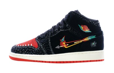 Big Kids Jordan 1 Mid SE Siempre Familia Black/Chile Red-Sail (DN5121 001)