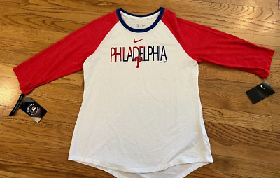 NWT Nike Philadelphia Phillies Shirt Women Medium 3/4 Split Raglan Citizens Bank