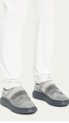 Pre-owned Alexander Mcqueen Oversized Larry Leather Triple Grip Strap Sneakers Us 13 ?? In Gray
