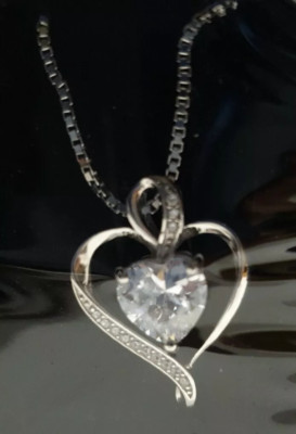 Heart Necklace 925 Sterling silver 5A Cubic Stone 45cm ( Lavumo ) RRP £49.99