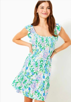 Lilly Pulitzer Jilly Smocked Flutter Sleeve Dress Large