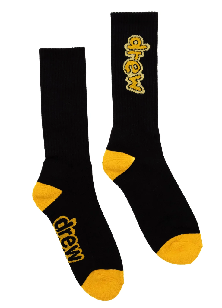 Drew House Cartoon Font Socks 2 Pack Black White Size O/S Justin Bieber New